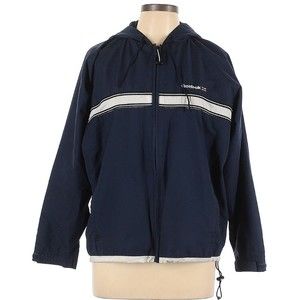 Reebok Classic Women's Large Full Zip Windbreaker Hooded Jacket Navy